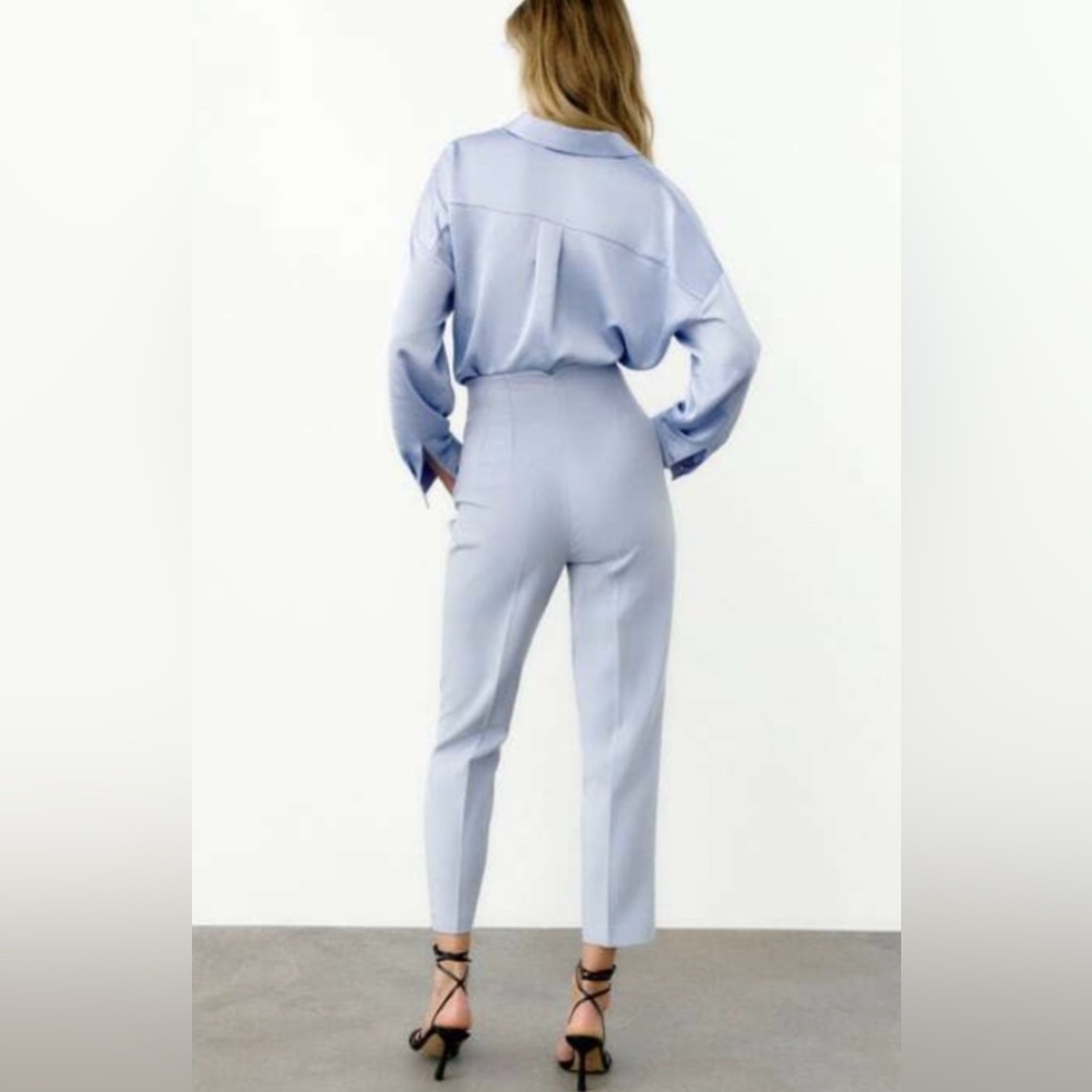 NWT Zara Women's Light Blue/Grey High Waist Cropped Ankle Pants Size M - Picture 2 of 8